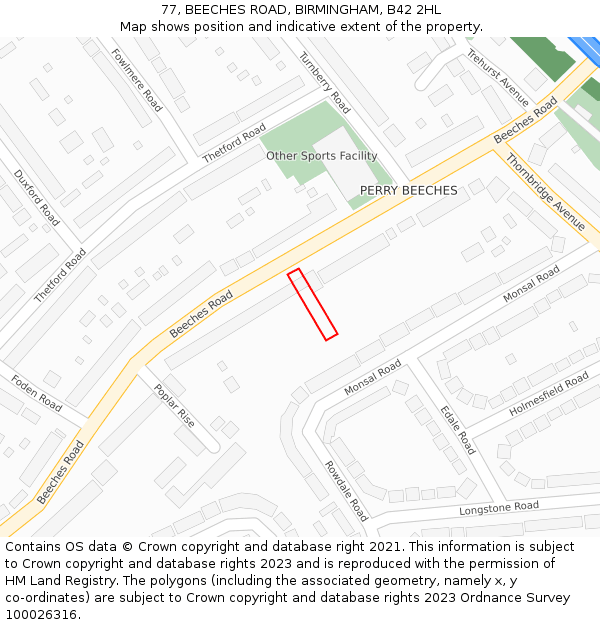 77, BEECHES ROAD, BIRMINGHAM, B42 2HL: Location map and indicative extent of plot