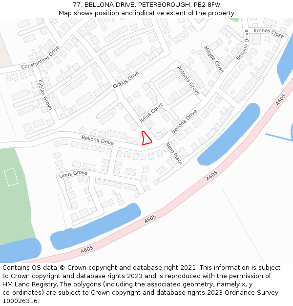 77, BELLONA DRIVE, PETERBOROUGH, PE2 8FW: Location map and indicative extent of plot