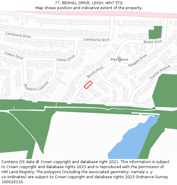 77, BEXHILL DRIVE, LEIGH, WN7 5TQ: Location map and indicative extent of plot