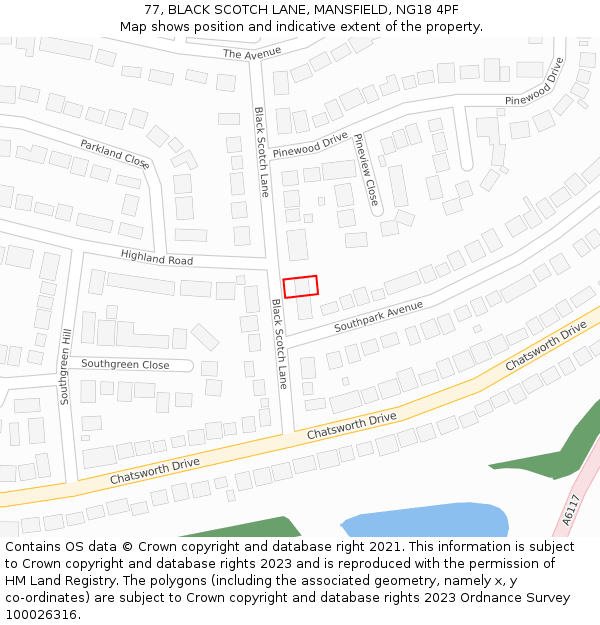 77, BLACK SCOTCH LANE, MANSFIELD, NG18 4PF: Location map and indicative extent of plot