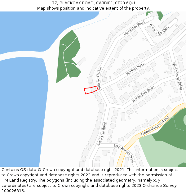 77, BLACKOAK ROAD, CARDIFF, CF23 6QU: Location map and indicative extent of plot