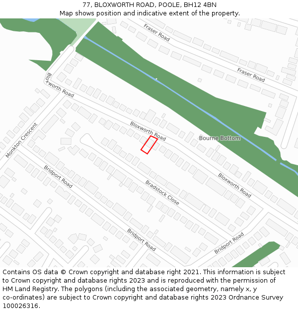 77, BLOXWORTH ROAD, POOLE, BH12 4BN: Location map and indicative extent of plot