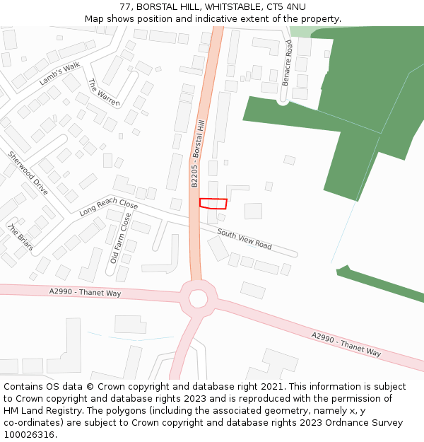 77, BORSTAL HILL, WHITSTABLE, CT5 4NU: Location map and indicative extent of plot