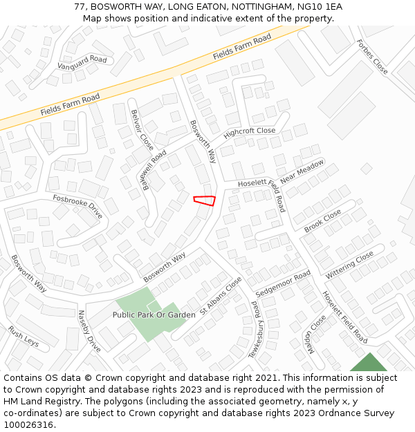 77, BOSWORTH WAY, LONG EATON, NOTTINGHAM, NG10 1EA: Location map and indicative extent of plot