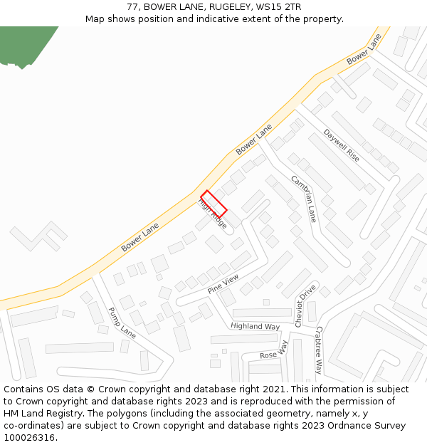 77, BOWER LANE, RUGELEY, WS15 2TR: Location map and indicative extent of plot