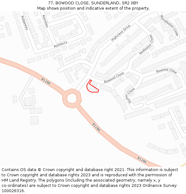 77, BOWOOD CLOSE, SUNDERLAND, SR2 0BY: Location map and indicative extent of plot