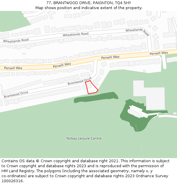 77, BRANTWOOD DRIVE, PAIGNTON, TQ4 5HY: Location map and indicative extent of plot