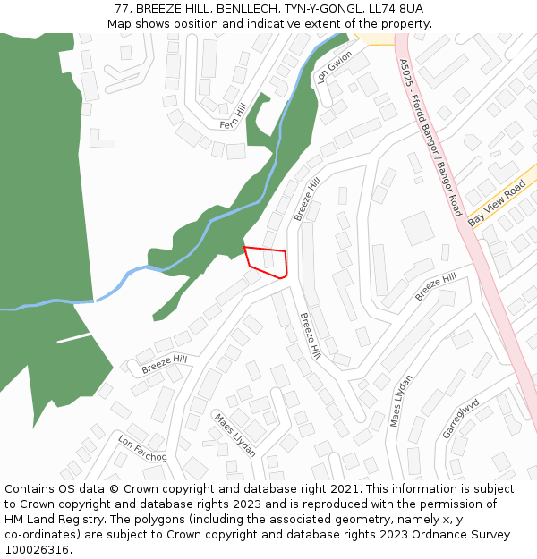 77, BREEZE HILL, BENLLECH, TYN-Y-GONGL, LL74 8UA: Location map and indicative extent of plot