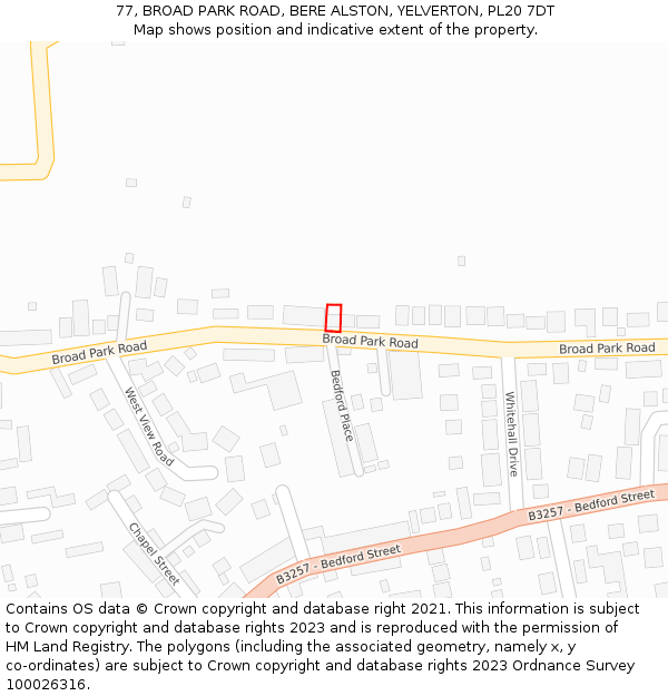 77, BROAD PARK ROAD, BERE ALSTON, YELVERTON, PL20 7DT: Location map and indicative extent of plot