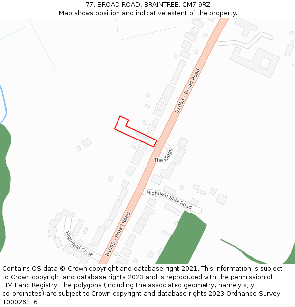 77, BROAD ROAD, BRAINTREE, CM7 9RZ: Location map and indicative extent of plot