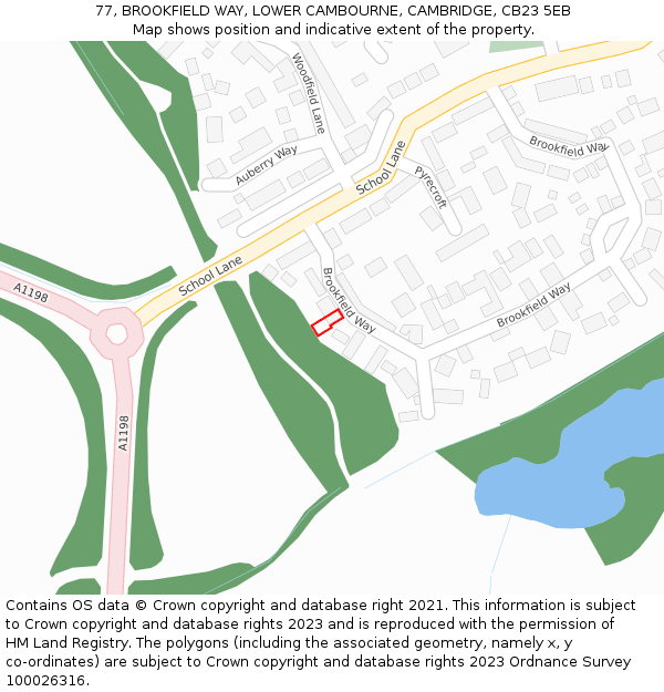 77, BROOKFIELD WAY, LOWER CAMBOURNE, CAMBRIDGE, CB23 5EB: Location map and indicative extent of plot