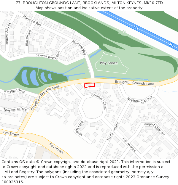 77, BROUGHTON GROUNDS LANE, BROOKLANDS, MILTON KEYNES, MK10 7FD: Location map and indicative extent of plot