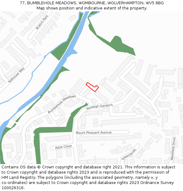 77, BUMBLEHOLE MEADOWS, WOMBOURNE, WOLVERHAMPTON, WV5 8BG: Location map and indicative extent of plot