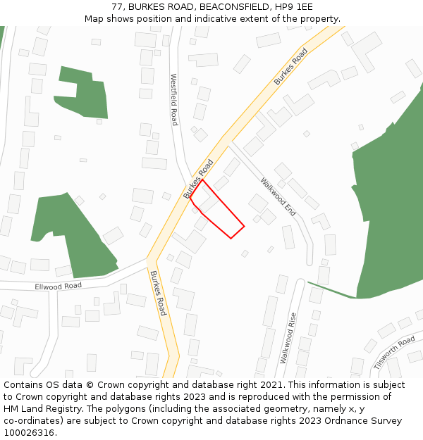 77, BURKES ROAD, BEACONSFIELD, HP9 1EE: Location map and indicative extent of plot