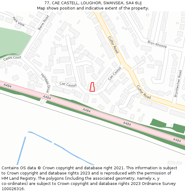 77, CAE CASTELL, LOUGHOR, SWANSEA, SA4 6UJ: Location map and indicative extent of plot