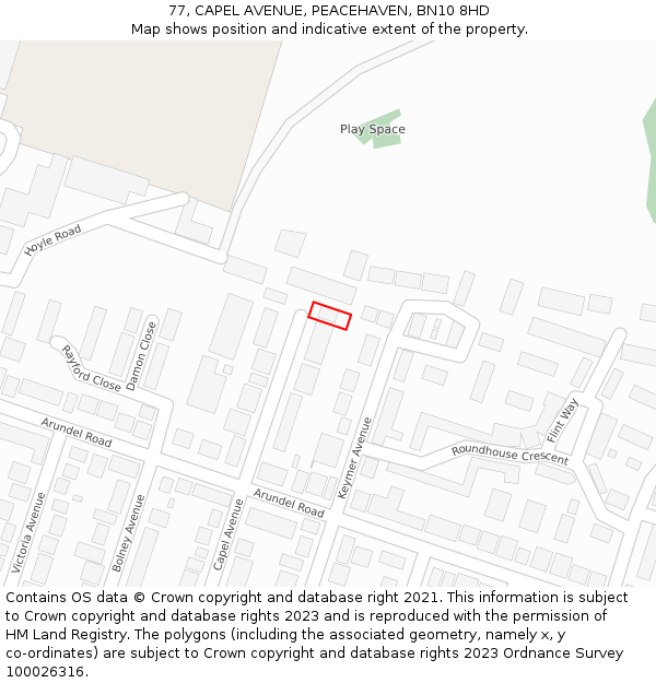 77, CAPEL AVENUE, PEACEHAVEN, BN10 8HD: Location map and indicative extent of plot