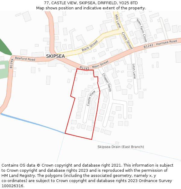 77, CASTLE VIEW, SKIPSEA, DRIFFIELD, YO25 8TD: Location map and indicative extent of plot