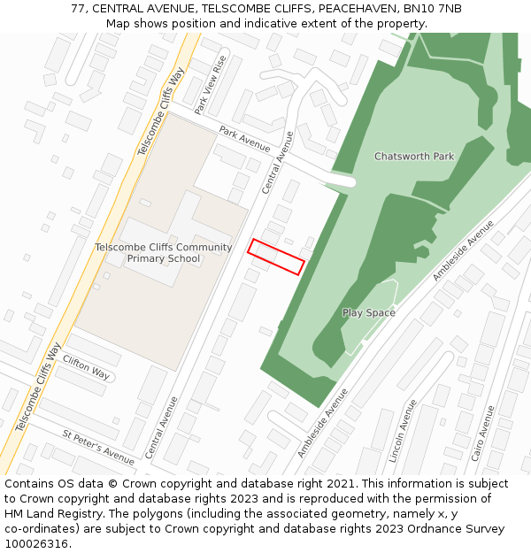 77, CENTRAL AVENUE, TELSCOMBE CLIFFS, PEACEHAVEN, BN10 7NB: Location map and indicative extent of plot