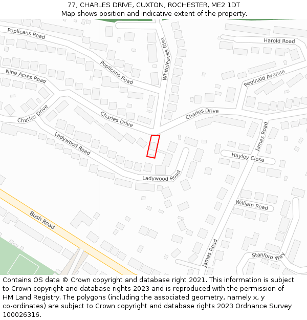 77, CHARLES DRIVE, CUXTON, ROCHESTER, ME2 1DT: Location map and indicative extent of plot