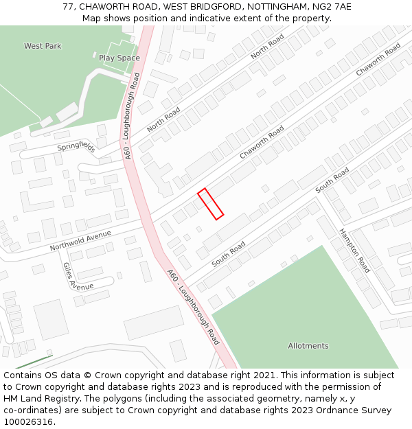 77, CHAWORTH ROAD, WEST BRIDGFORD, NOTTINGHAM, NG2 7AE: Location map and indicative extent of plot