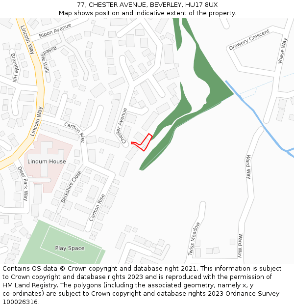 77, CHESTER AVENUE, BEVERLEY, HU17 8UX: Location map and indicative extent of plot