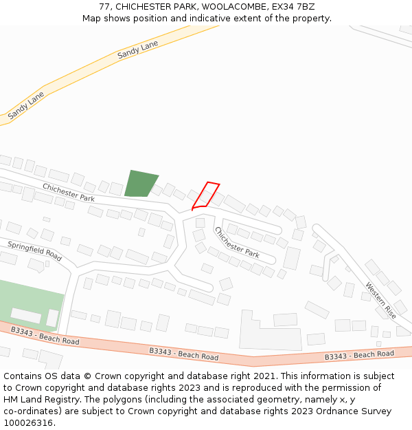 77, CHICHESTER PARK, WOOLACOMBE, EX34 7BZ: Location map and indicative extent of plot