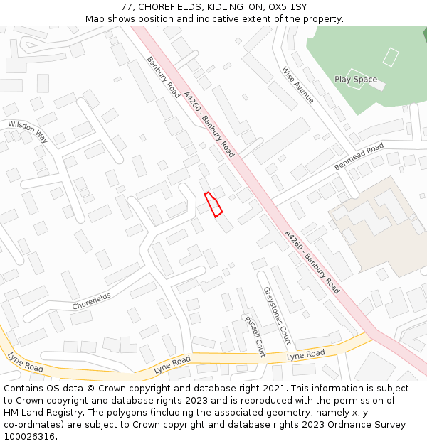 77, CHOREFIELDS, KIDLINGTON, OX5 1SY: Location map and indicative extent of plot