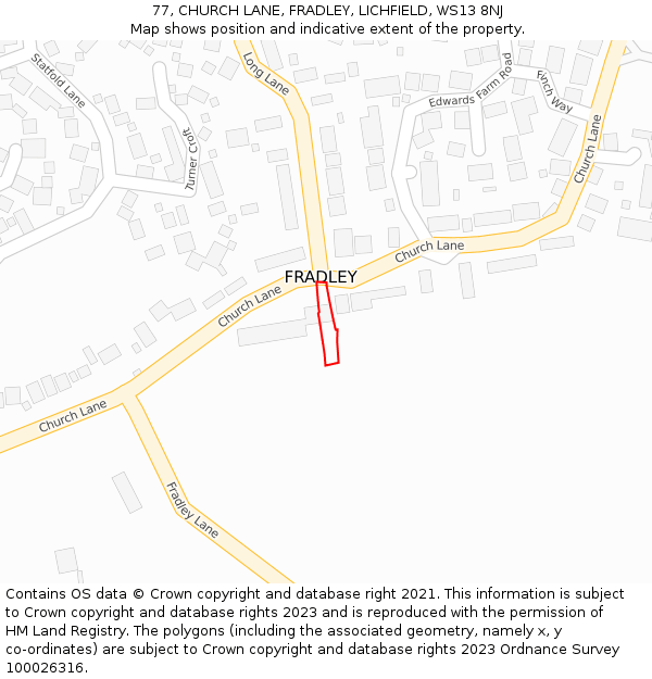 77, CHURCH LANE, FRADLEY, LICHFIELD, WS13 8NJ: Location map and indicative extent of plot