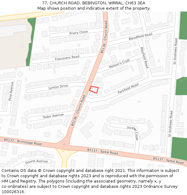 77, CHURCH ROAD, BEBINGTON, WIRRAL, CH63 3EA: Location map and indicative extent of plot