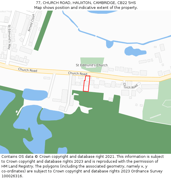 77, CHURCH ROAD, HAUXTON, CAMBRIDGE, CB22 5HS: Location map and indicative extent of plot