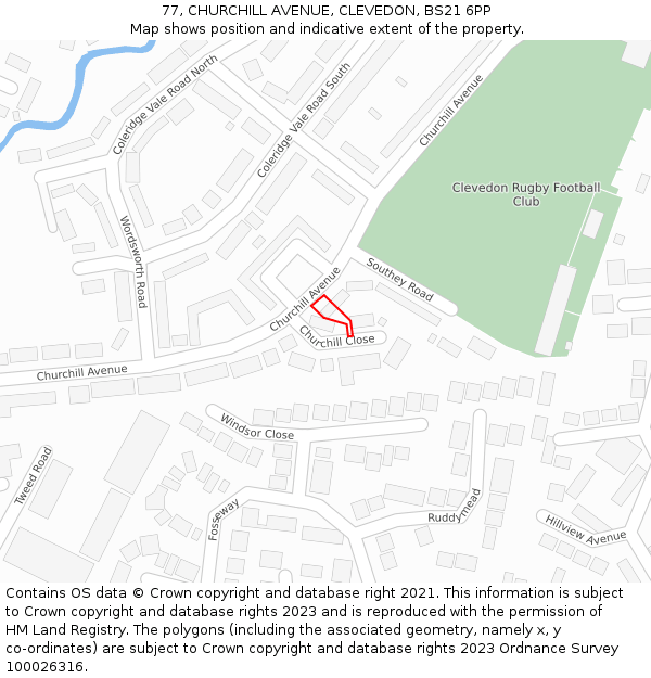 77, CHURCHILL AVENUE, CLEVEDON, BS21 6PP: Location map and indicative extent of plot