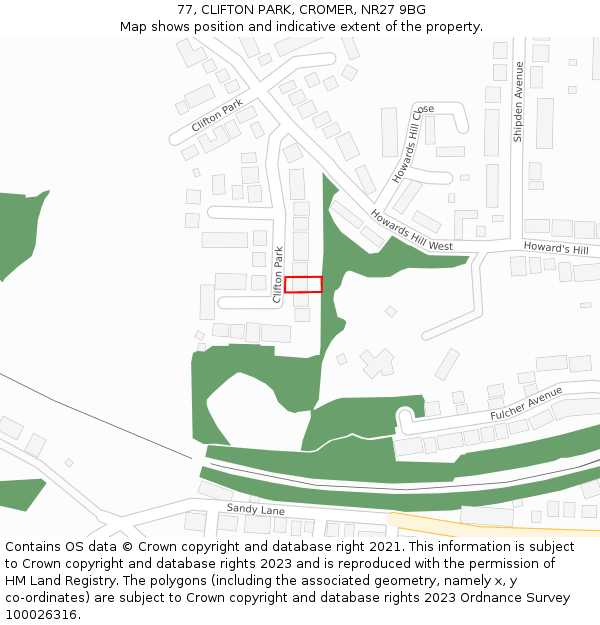 77, CLIFTON PARK, CROMER, NR27 9BG: Location map and indicative extent of plot