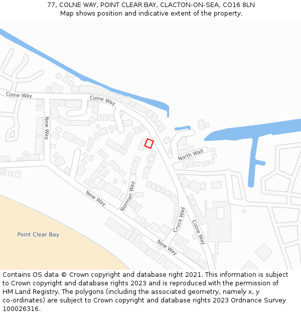 77, COLNE WAY, POINT CLEAR BAY, CLACTON-ON-SEA, CO16 8LN: Location map and indicative extent of plot