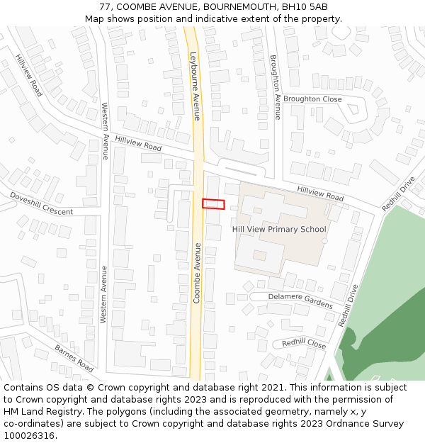 77, COOMBE AVENUE, BOURNEMOUTH, BH10 5AB: Location map and indicative extent of plot