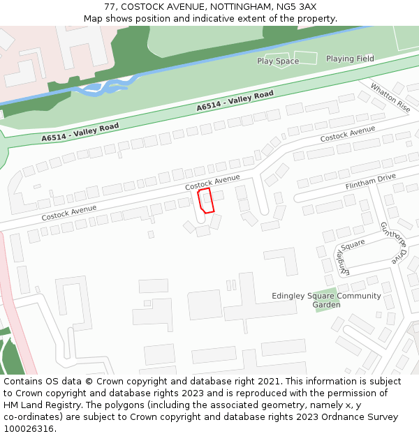 77, COSTOCK AVENUE, NOTTINGHAM, NG5 3AX: Location map and indicative extent of plot