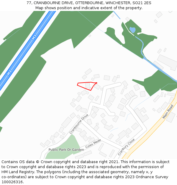 77, CRANBOURNE DRIVE, OTTERBOURNE, WINCHESTER, SO21 2ES: Location map and indicative extent of plot