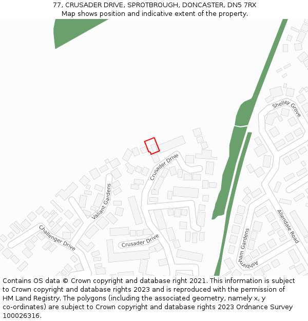 77, CRUSADER DRIVE, SPROTBROUGH, DONCASTER, DN5 7RX: Location map and indicative extent of plot