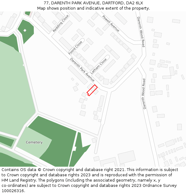 77, DARENTH PARK AVENUE, DARTFORD, DA2 6LX: Location map and indicative extent of plot