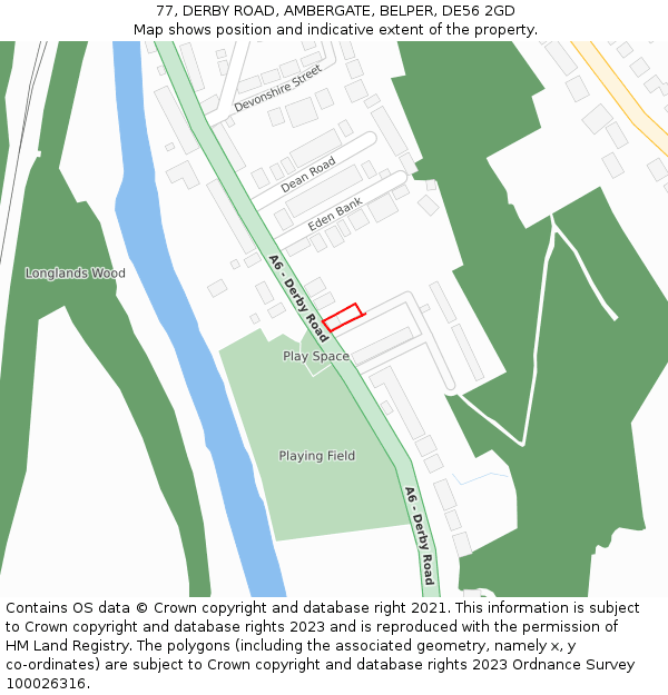 77, DERBY ROAD, AMBERGATE, BELPER, DE56 2GD: Location map and indicative extent of plot