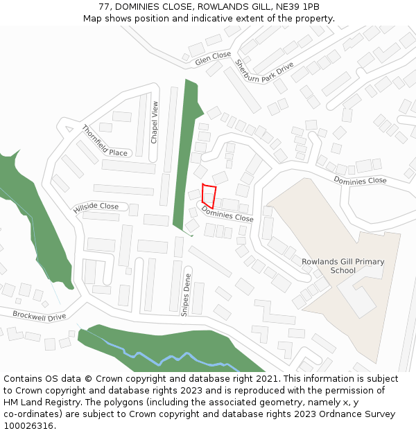 77, DOMINIES CLOSE, ROWLANDS GILL, NE39 1PB: Location map and indicative extent of plot