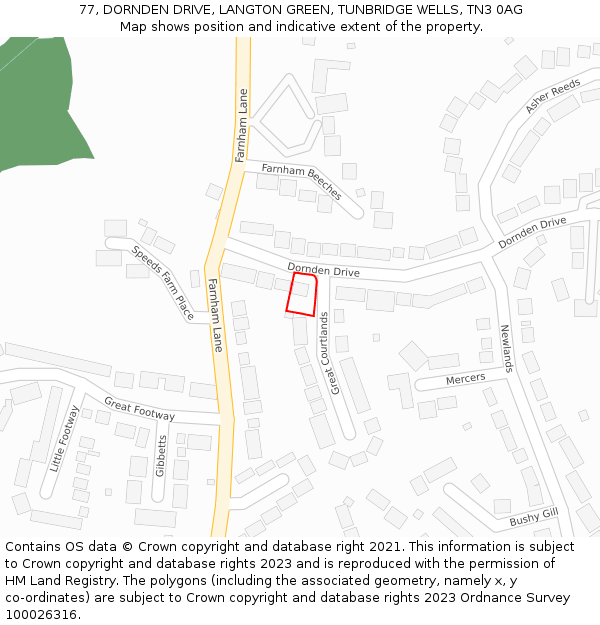 77, DORNDEN DRIVE, LANGTON GREEN, TUNBRIDGE WELLS, TN3 0AG: Location map and indicative extent of plot