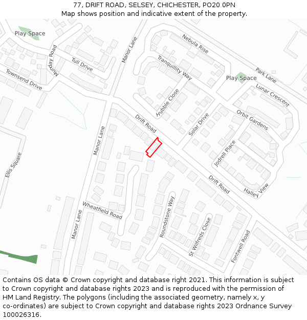 77, DRIFT ROAD, SELSEY, CHICHESTER, PO20 0PN: Location map and indicative extent of plot