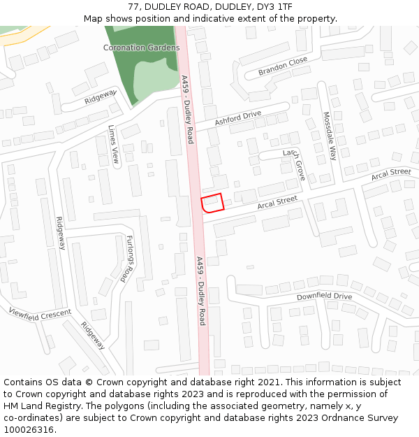 77, DUDLEY ROAD, DUDLEY, DY3 1TF: Location map and indicative extent of plot