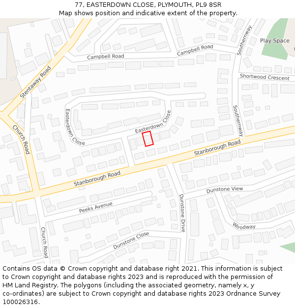 77, EASTERDOWN CLOSE, PLYMOUTH, PL9 8SR: Location map and indicative extent of plot