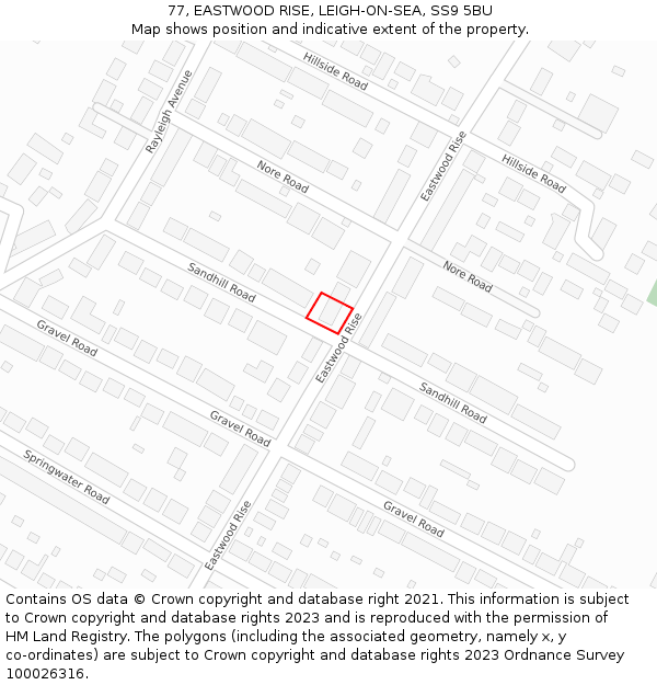 77, EASTWOOD RISE, LEIGH-ON-SEA, SS9 5BU: Location map and indicative extent of plot