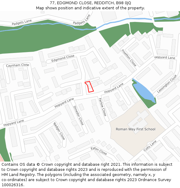 77, EDGMOND CLOSE, REDDITCH, B98 0JQ: Location map and indicative extent of plot