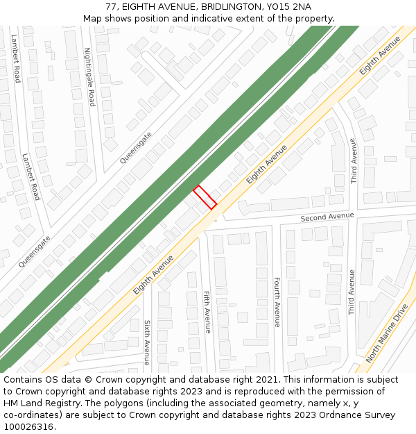 77, EIGHTH AVENUE, BRIDLINGTON, YO15 2NA: Location map and indicative extent of plot