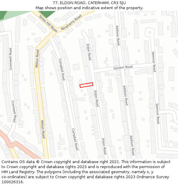 77, ELDON ROAD, CATERHAM, CR3 5JU: Location map and indicative extent of plot