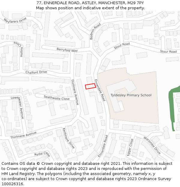 77, ENNERDALE ROAD, ASTLEY, MANCHESTER, M29 7PY: Location map and indicative extent of plot