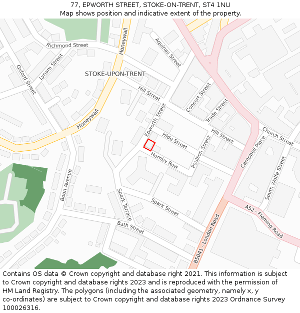 77, EPWORTH STREET, STOKE-ON-TRENT, ST4 1NU: Location map and indicative extent of plot